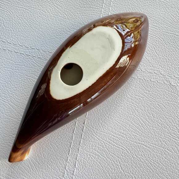 Ceramic Oblong Small Ashtray Trinket Dish Cream and Brown Glossy Leaf - Picture 5 of 6